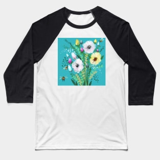 Turquoise flower Meadow Baseball T-Shirt